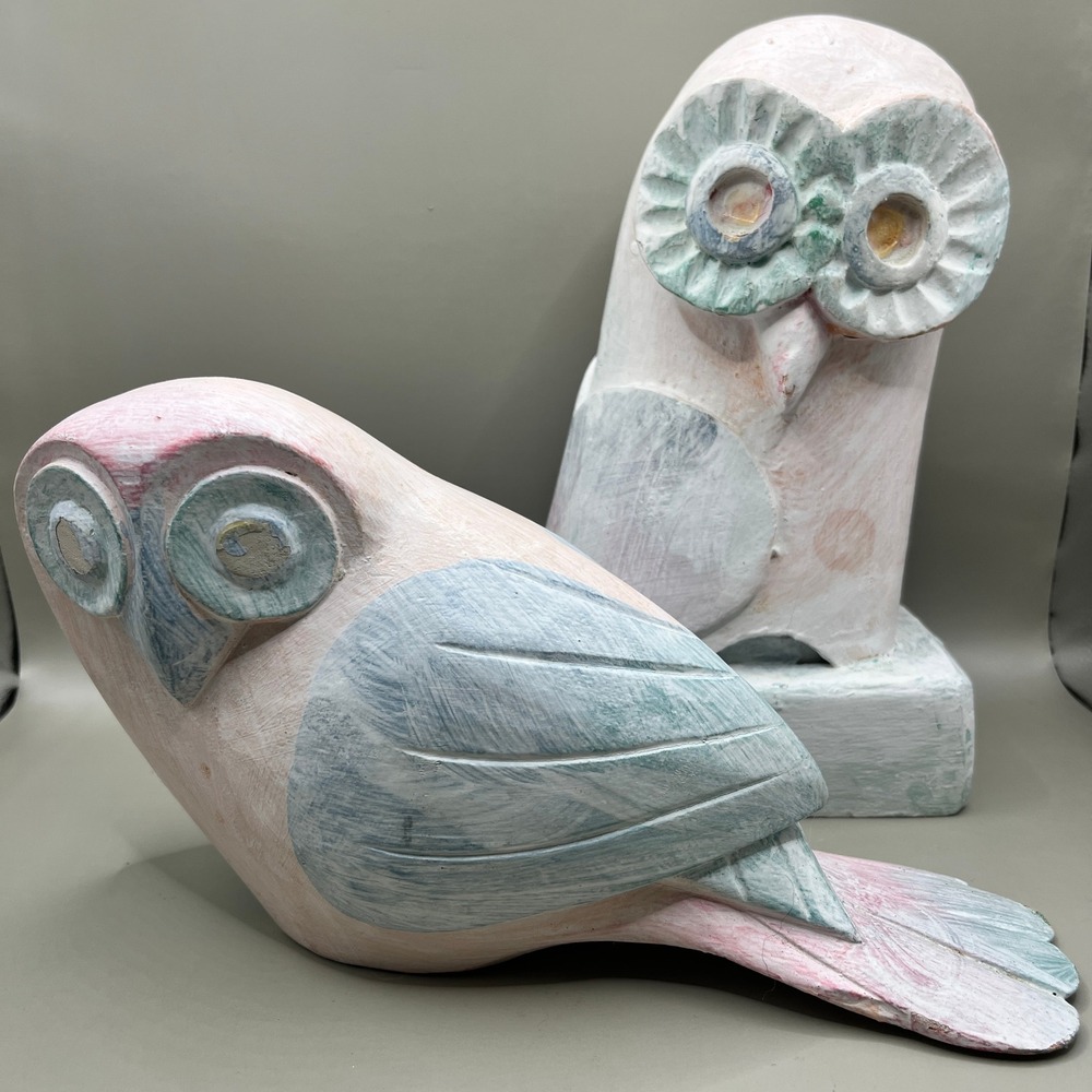 Owl Figurine Tall Light Wood or Plaster Mold 8.5" Tall Sculpture Decor